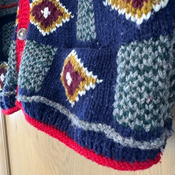 Vintage Ecuador Tejidos Hand Knit Chunky Heavy Wool Cardigan Hand Made - Picture 5 of 12